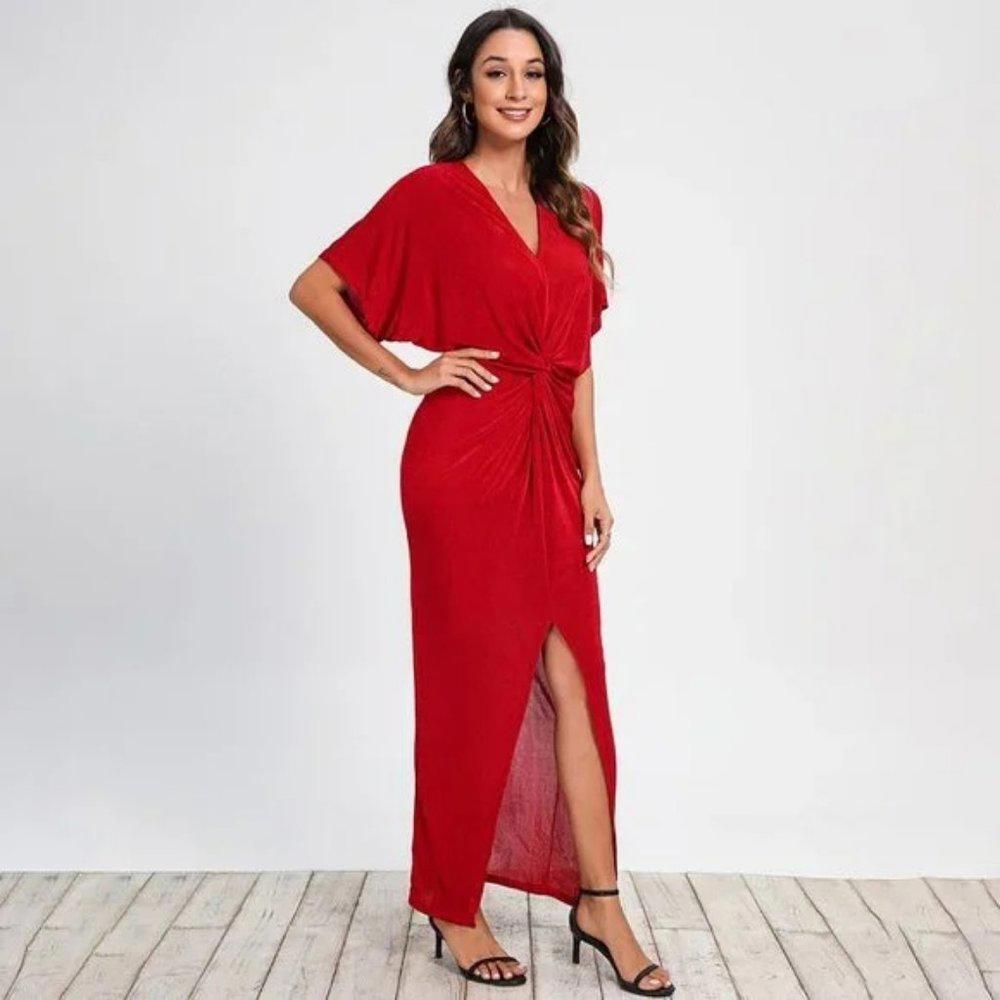 Twist Front Dolman Sleeve Slit Maxi Dress - Picture 3 of 3